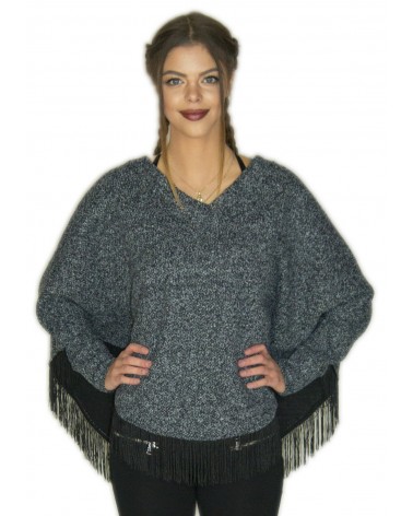 Pull Poncho bleu chaud made in France
