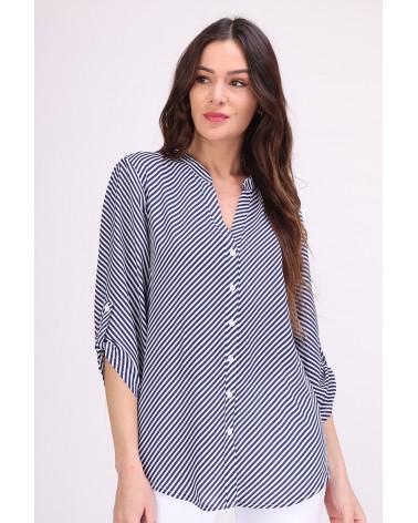 Chemise made in France à rayures blanc et bleu